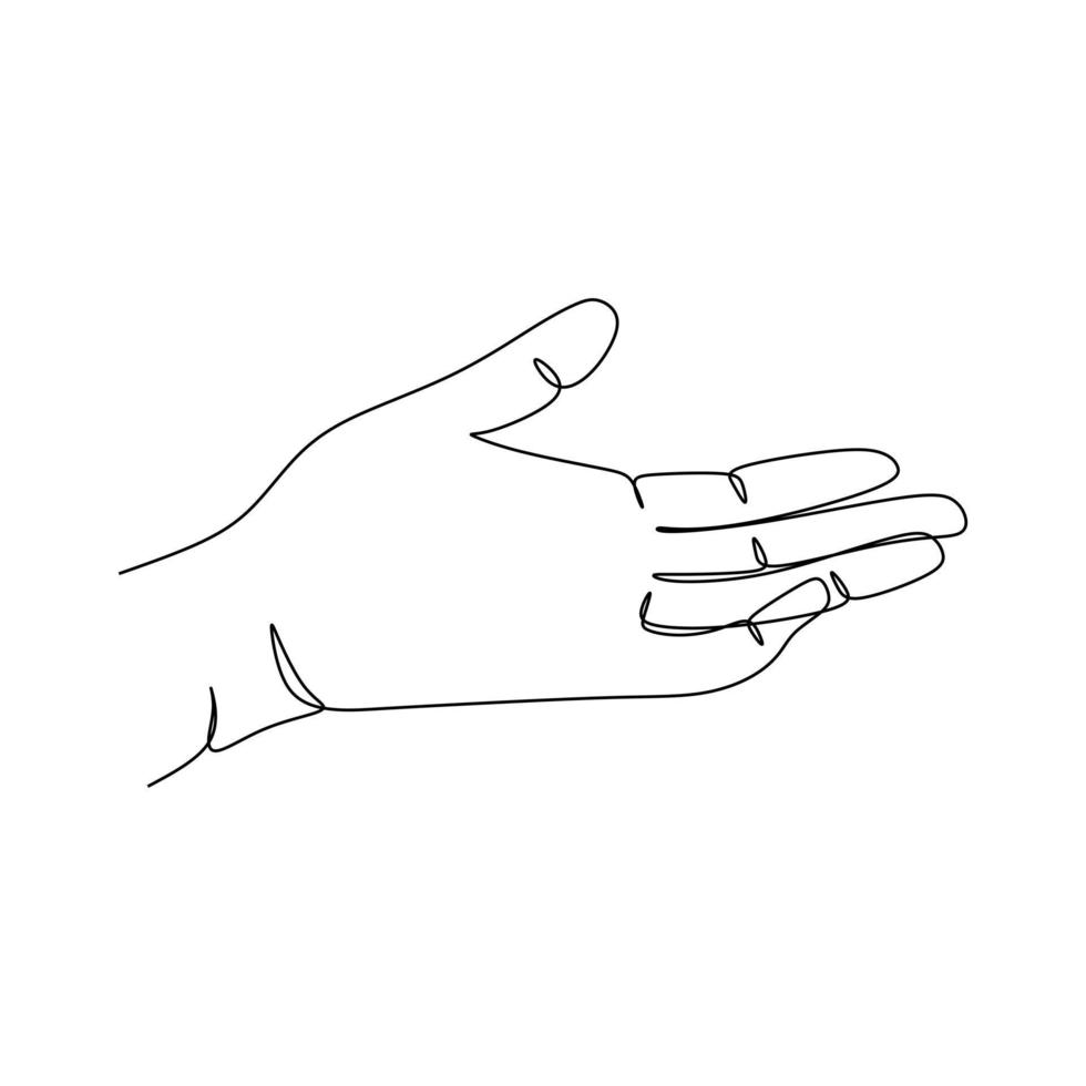 öppen palm kontinuerlig linje rita design vektorillustration. tecken och symbol för handgester. enda kontinuerlig ritningslinje. handritad stil konst doodle isolerad på vit bakgrund illustration. vektor