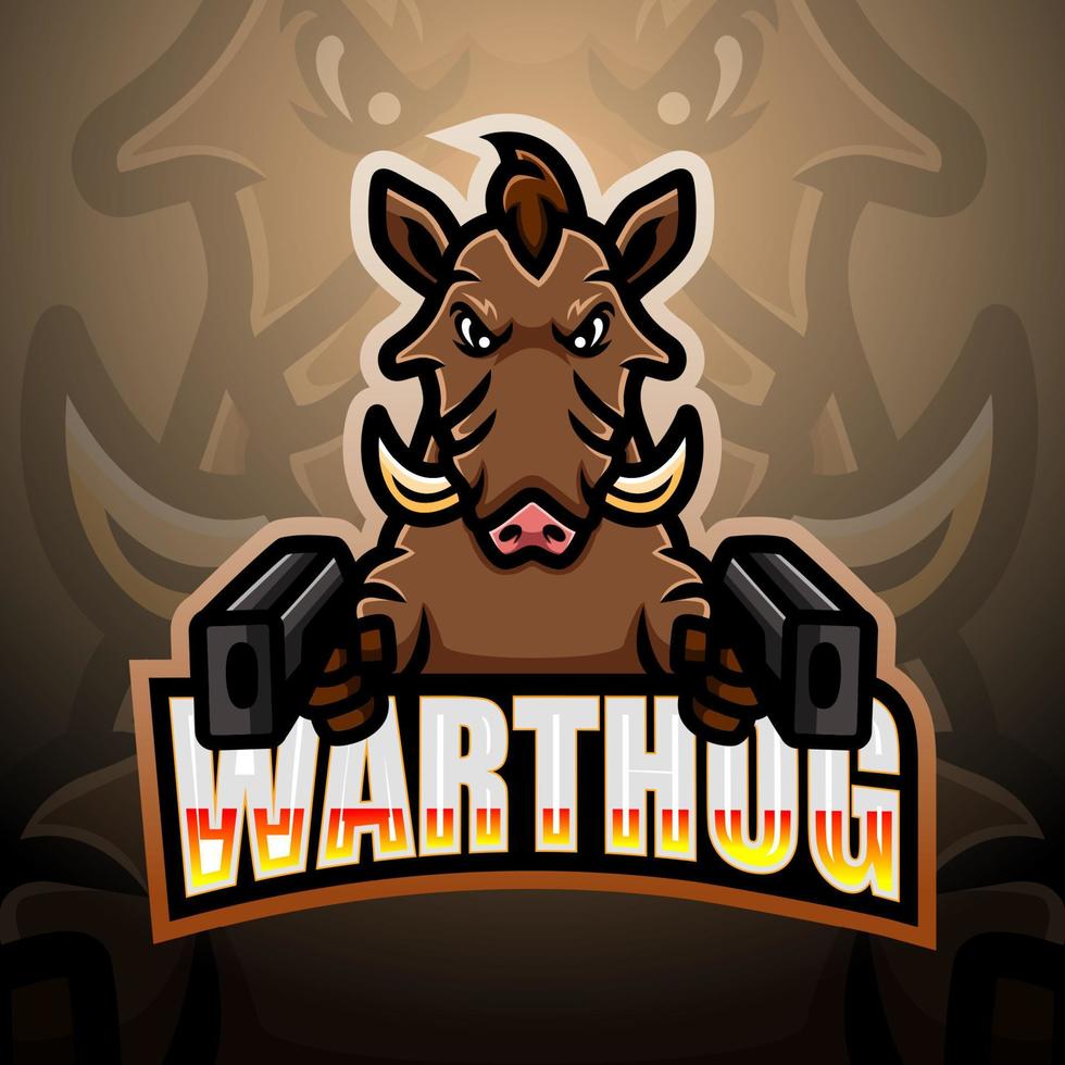 vårtsvinsskytt maskot esport logotypdesign vektor