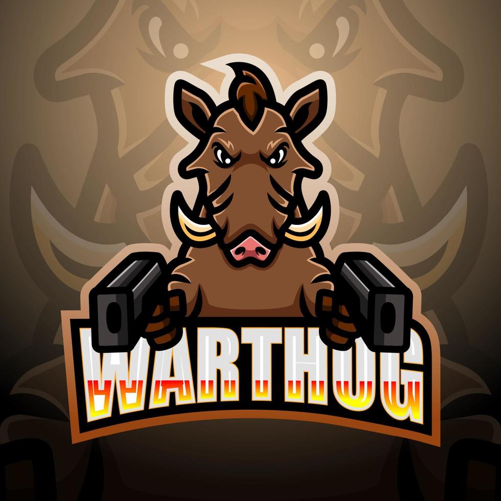 Warzenschwein-Schützen-Maskottchen-Esport-Logo-Design vektor