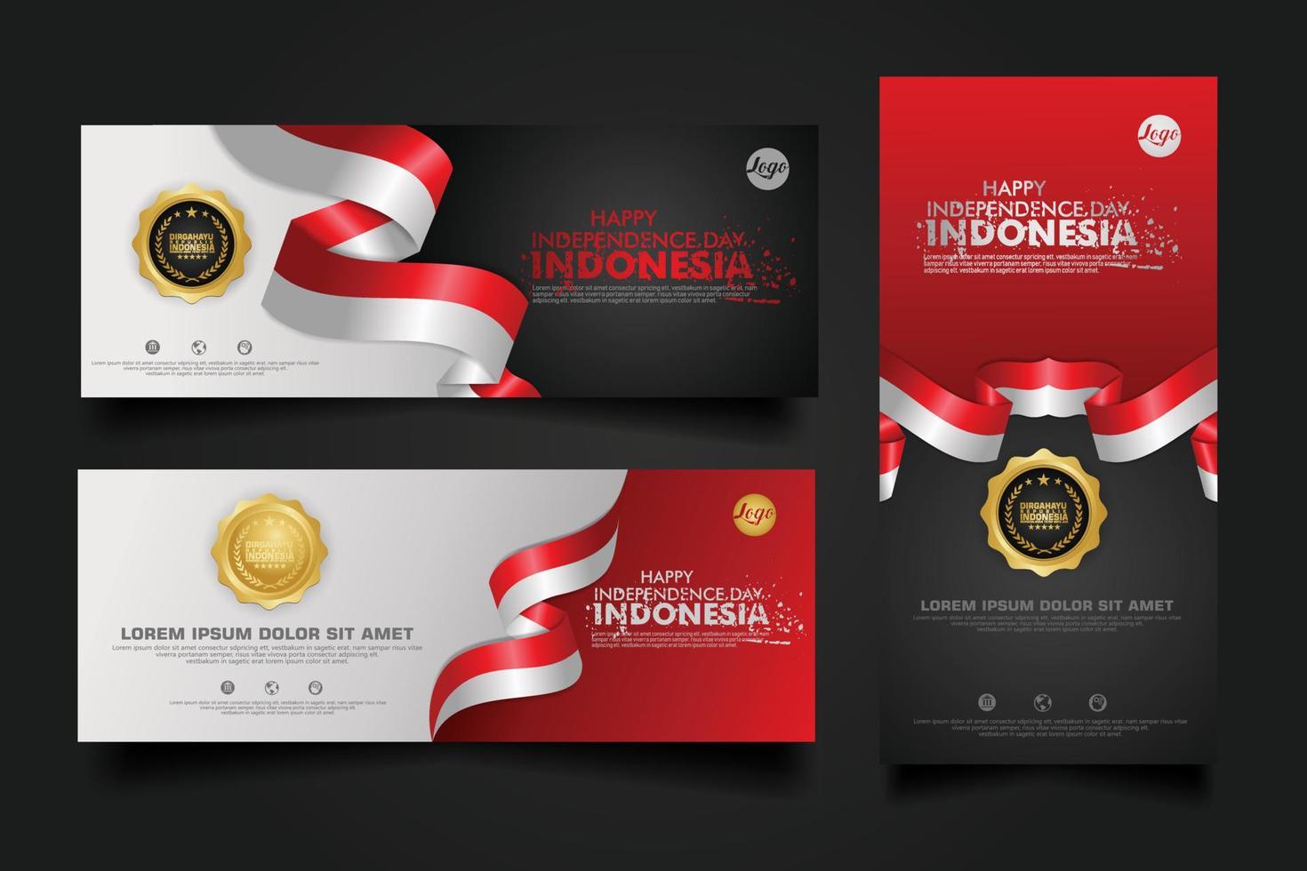 Indonesiens självständighetsdag firande, banner uppsättning design vektor mall illustration