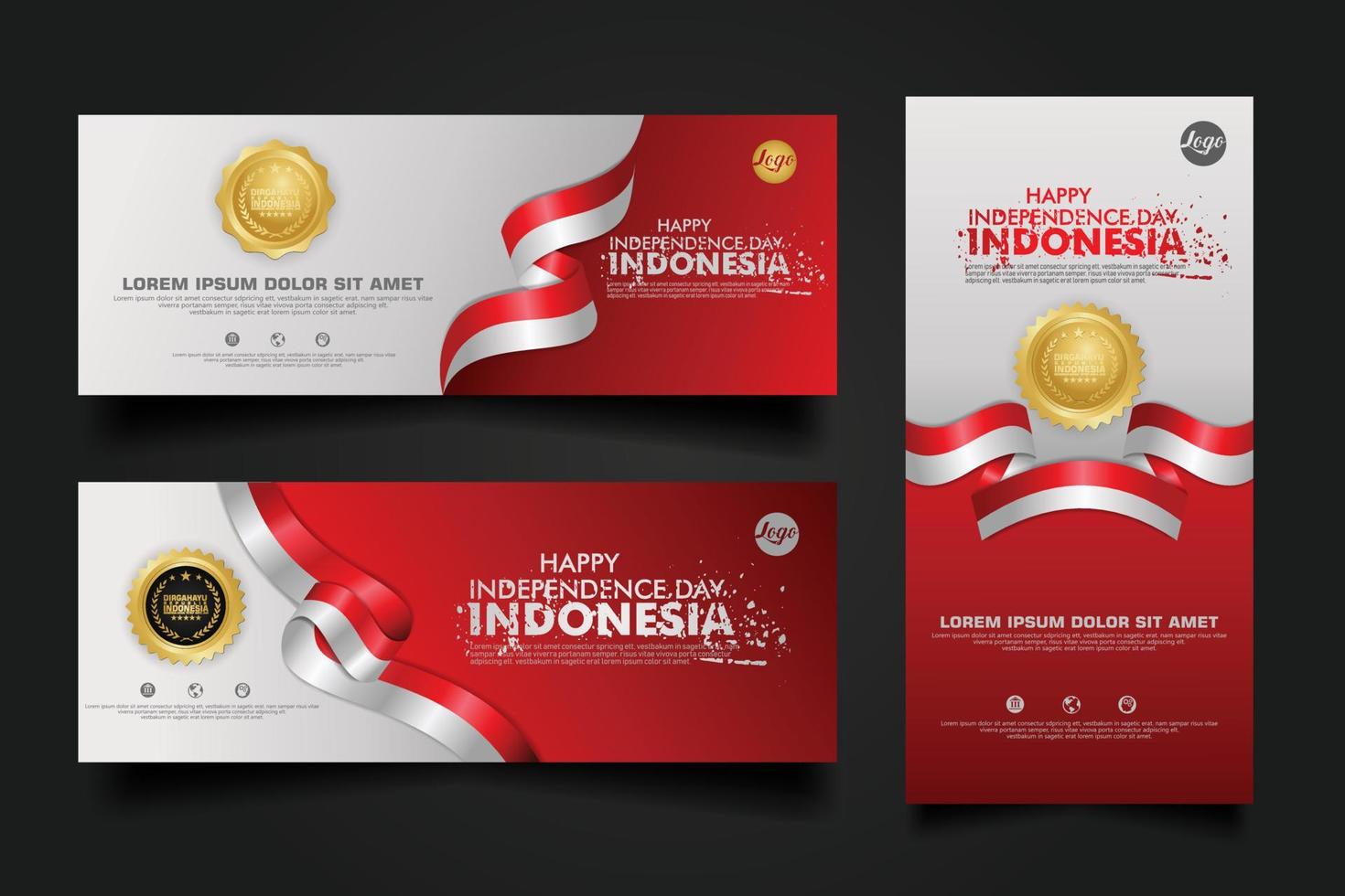 Indonesiens självständighetsdag firande, banner uppsättning design vektor mall illustration