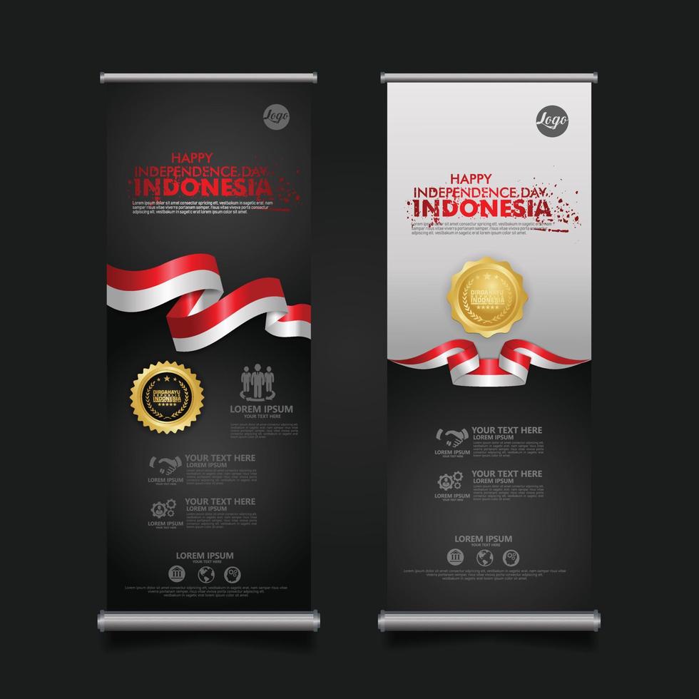 feier zum indonesischen unabhängigkeitstag, roll-up-banner-set-design-vektor-vorlage-illustration vektor