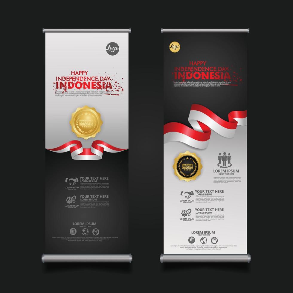 feier zum indonesischen unabhängigkeitstag, roll-up-banner-set-design-vektor-vorlage-illustration vektor