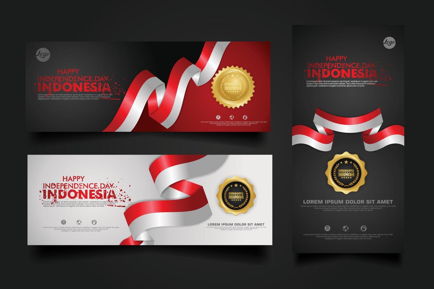 indonesien unabhängigkeitstag feier, banner set design vector template illustration