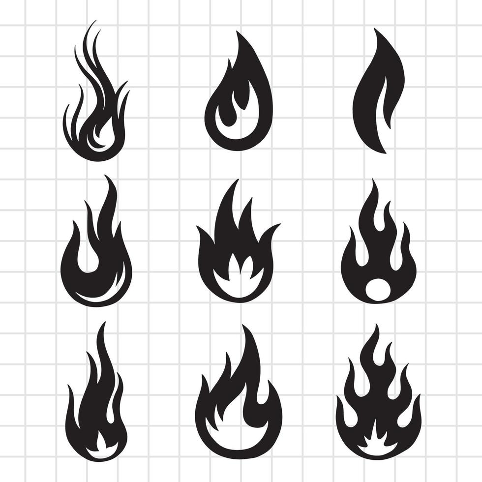 hand gezeichnete flammenschwarzweiss-vektorsatzillustration vektor