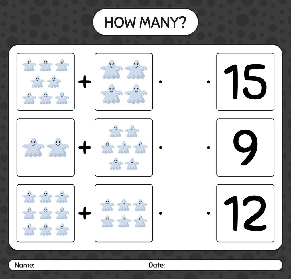 hur många räknar spel med spöke. arbetsblad för förskolebarn, aktivitetsblad för barn vektor