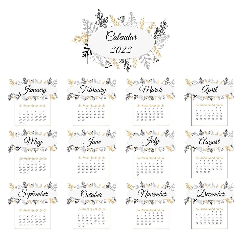 Kalender 2022. zartes, florales Ornament. vertikales Gitter. die Monate sind eingerahmt. Designvorlage für Damentagebücher und Geschenkwandkalender. Neujahr. Vektor-Illustration vektor