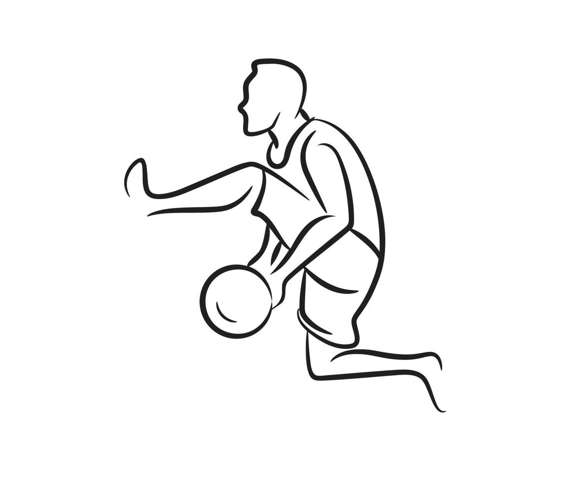 hand gezeichnete linie illustration des basketballspielers vektor