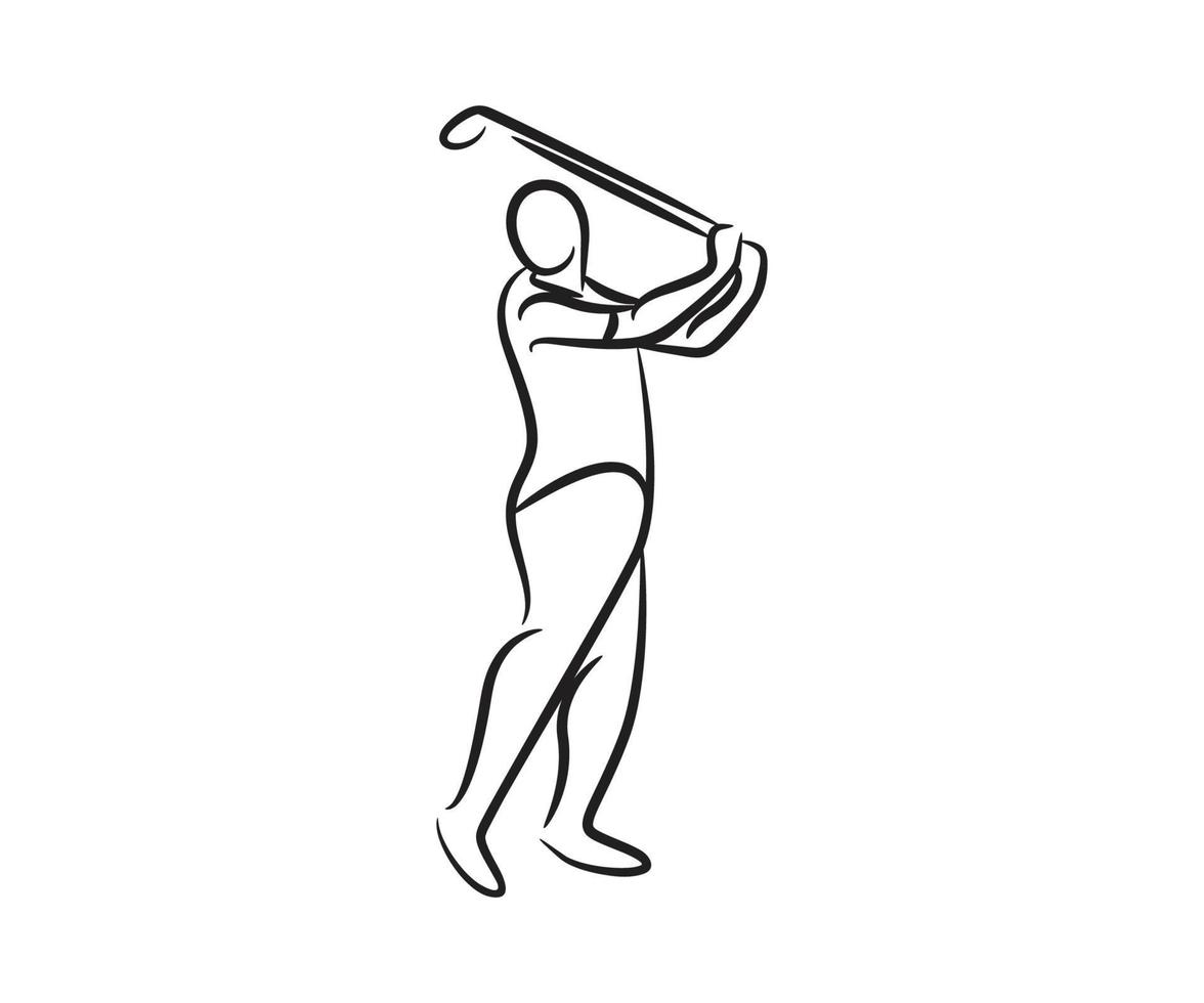 handritad golfspelare linje illustration vektor