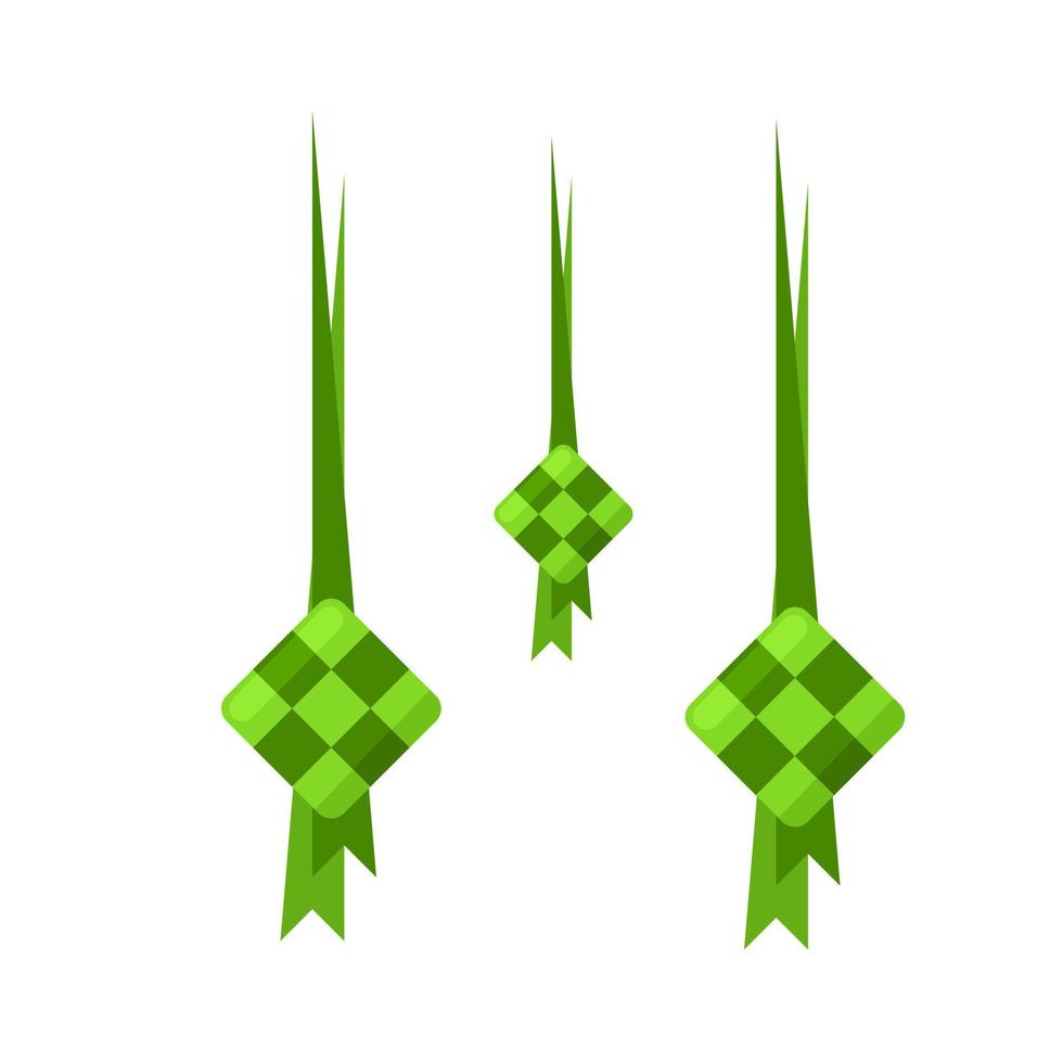 Ketupat isoliert auf weißem Hintergrund. Ketupat ist Reis, der in gewebte junge Kokosnussblätter gewickelt ist, als Vorlage oder Eid-Symbol, Vektorillustration. vektor