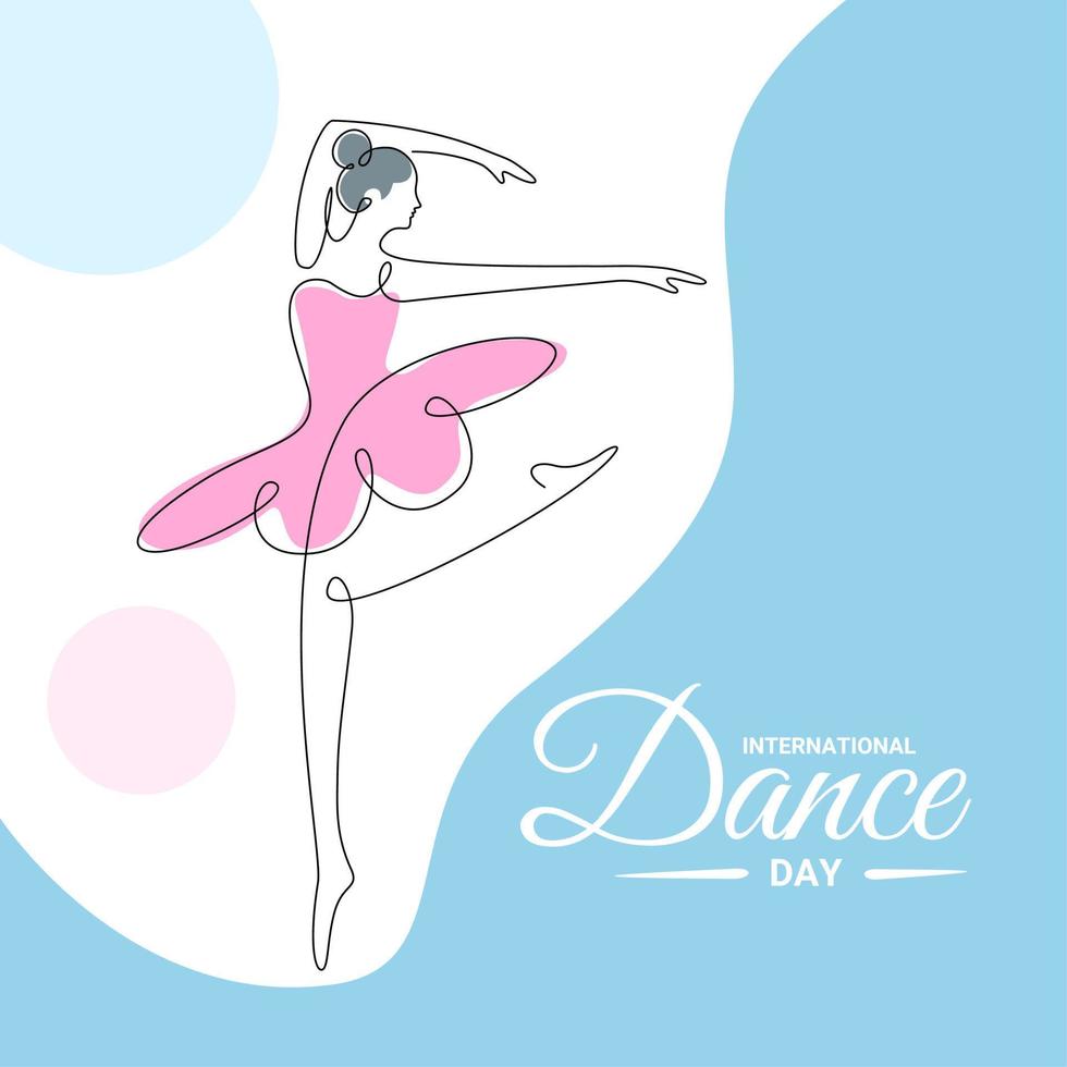 kontinuerlig konst, balettdansare som uppträder, som en banderoll, affisch eller mall för internationella dansdagen. vektor illustration.