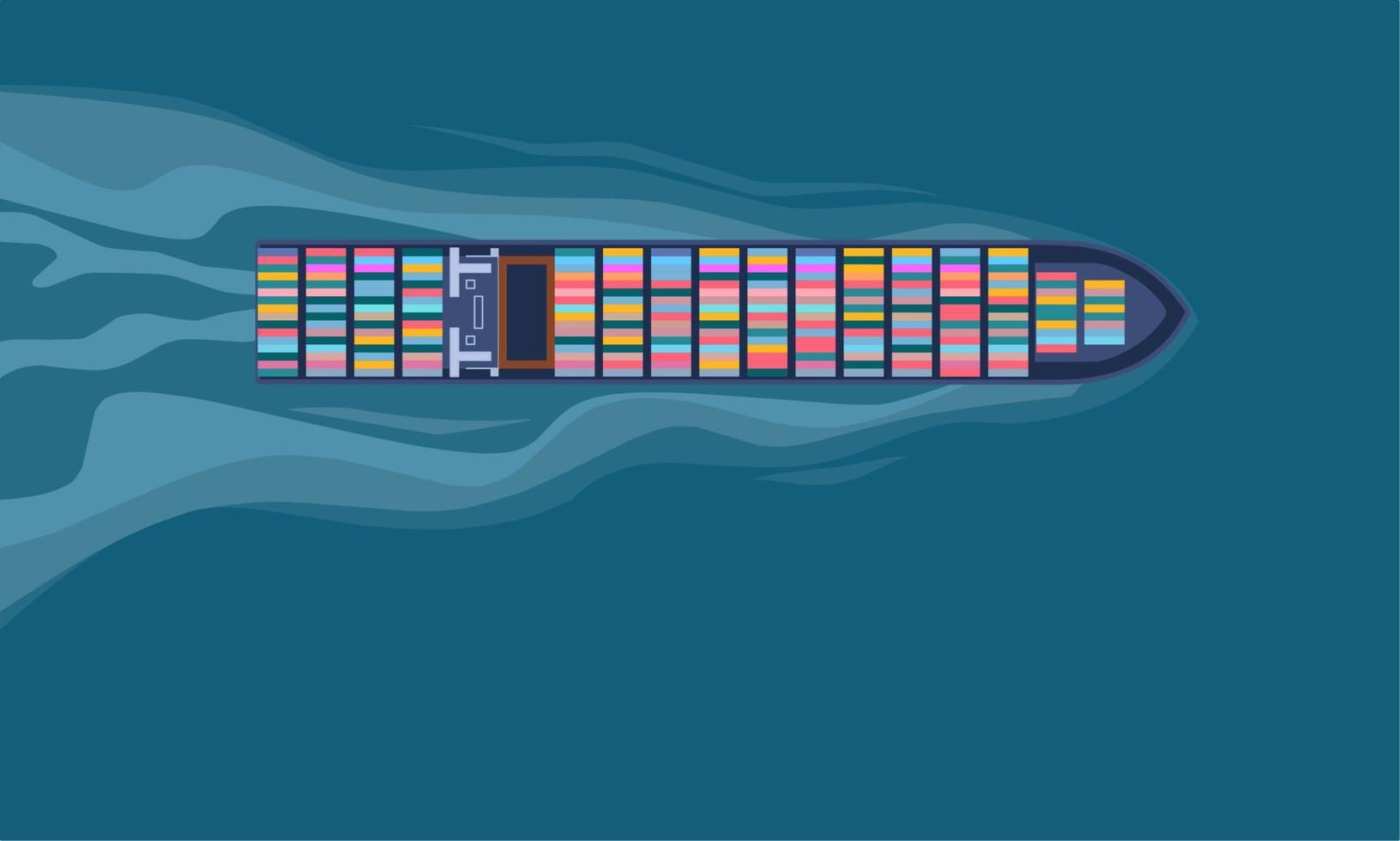 stort containerfartyg till havs. flygperspektiv. last till hamnen. som en banderoll för världssjöfartsdagen. vektor illustration.