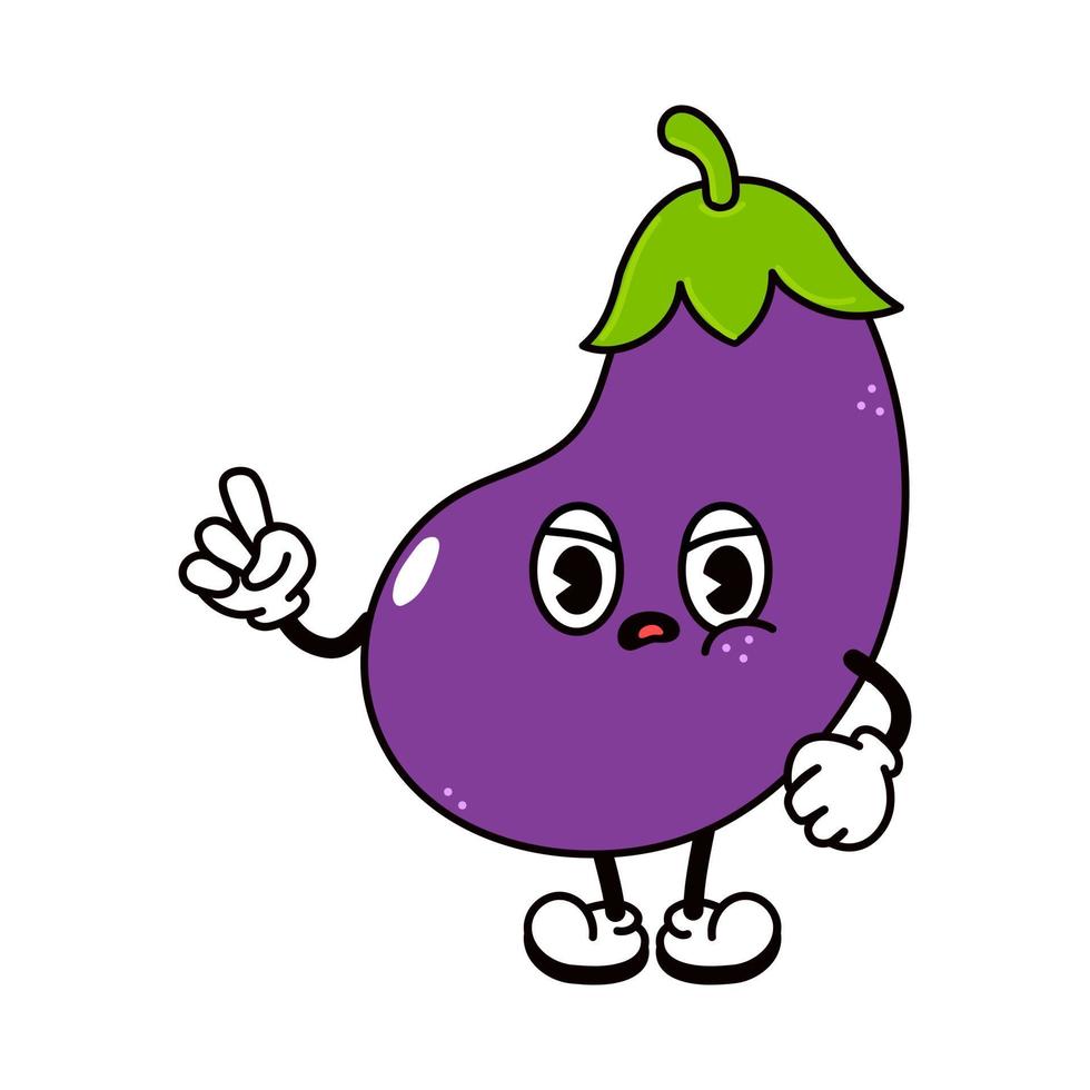 söt arg ledsen aubergine karaktär. vektor handritad traditionell tecknad vintage, retro, kawaii karaktär illustration ikon. isolerad på vit bakgrund. arg aubergine karaktär koncept