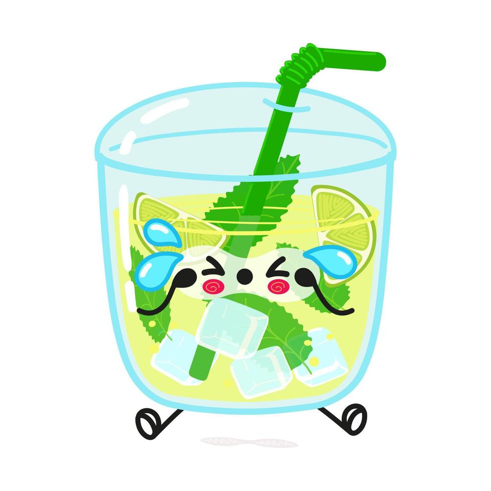 süßer trauriger Mojito-Charakter. vektor hand gezeichnete karikatur kawaii charakter illustration symbol. isoliert auf weißem Hintergrund. trauriges mojito-charakterkonzept