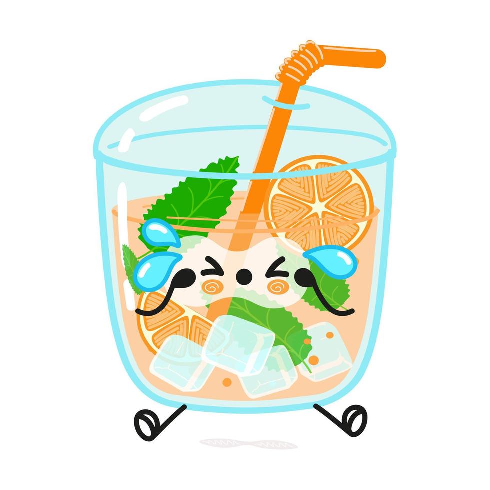 süßer trauriger orangensaftcharakter. vektor hand gezeichnete karikatur kawaii charakter illustration symbol. isoliert auf weißem Hintergrund. trauriges orangensaft-charakterkonzept