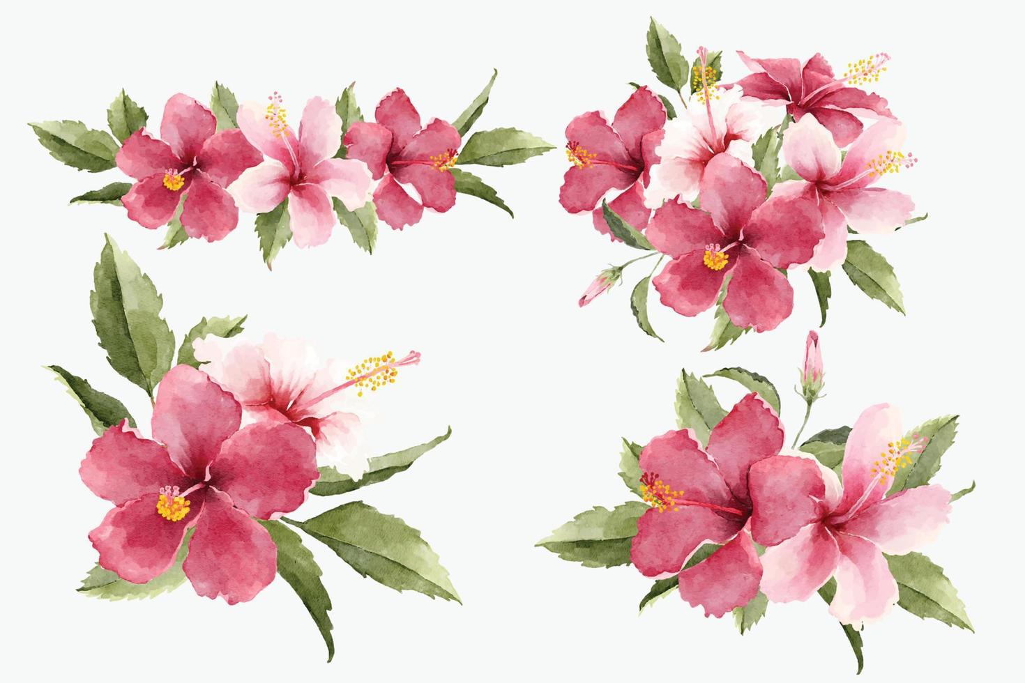 aquarell tropische hibiskusblumensträuße vektor