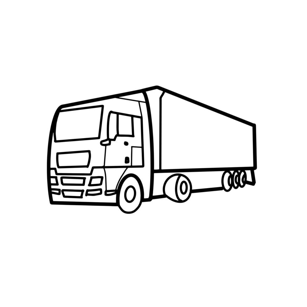 lastbil fordon transport logistik handritad organisk linje doodle vektor
