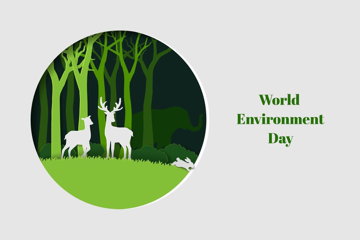 World Environment Day koncept, miljövänlig design med pappersklippta djur vilda djur på rund ram vektor