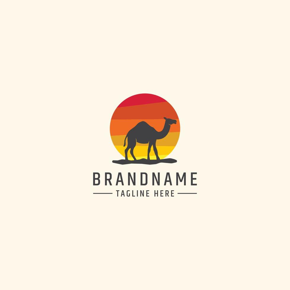 kamel och solnedgång logotyp designmall vektor illustration