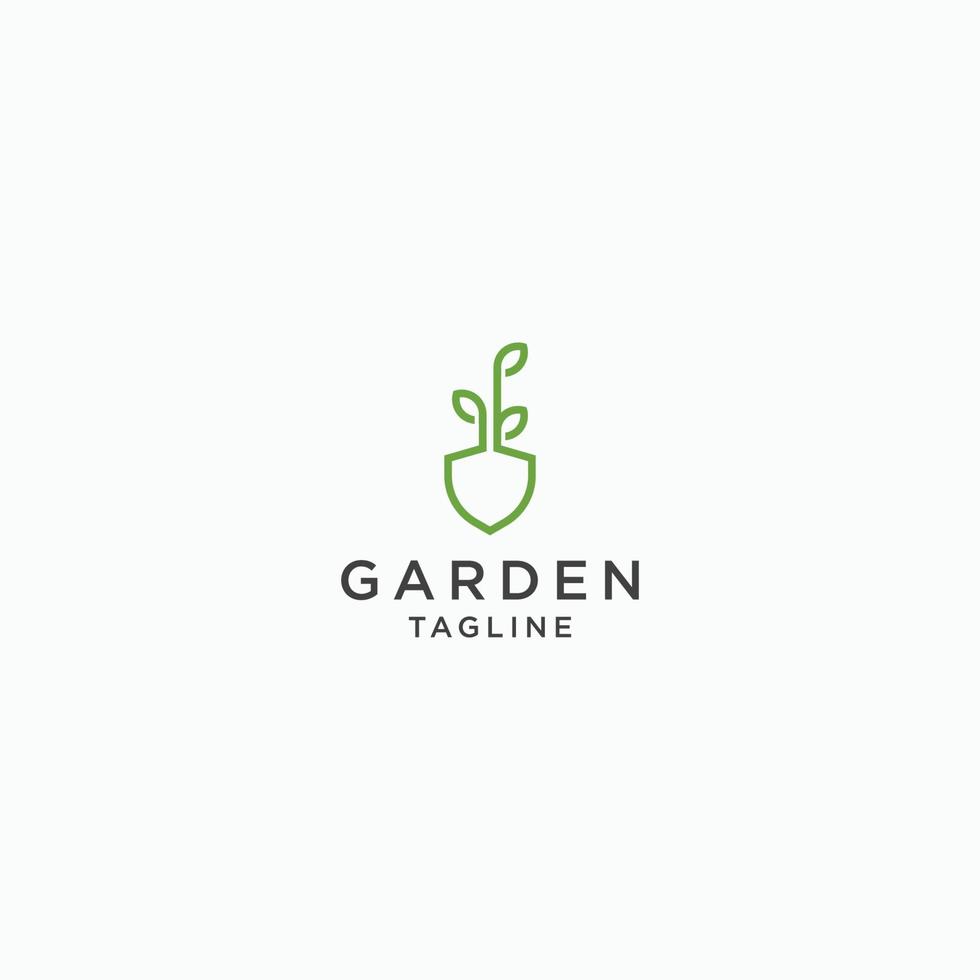 Schaufel mit Blatt-Logo-Icon-Design-Vorlage. Garten, grün - Vektor