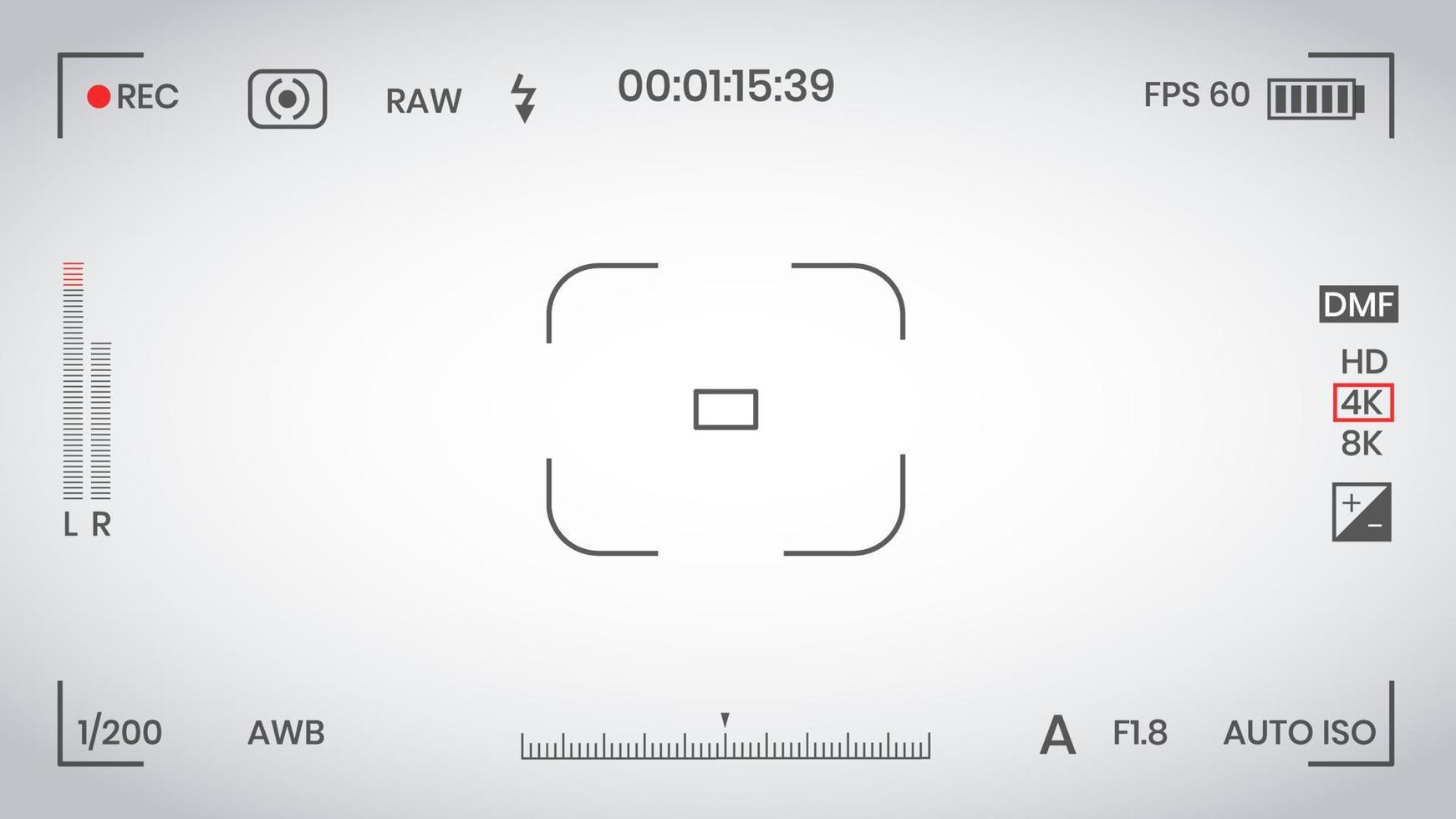 kamera sökare video eller fotoram inspelare platt stil design vektorillustration. digitalkamerasökare med exponeringsinställningar och mall för fokuseringsrutnät. vektor