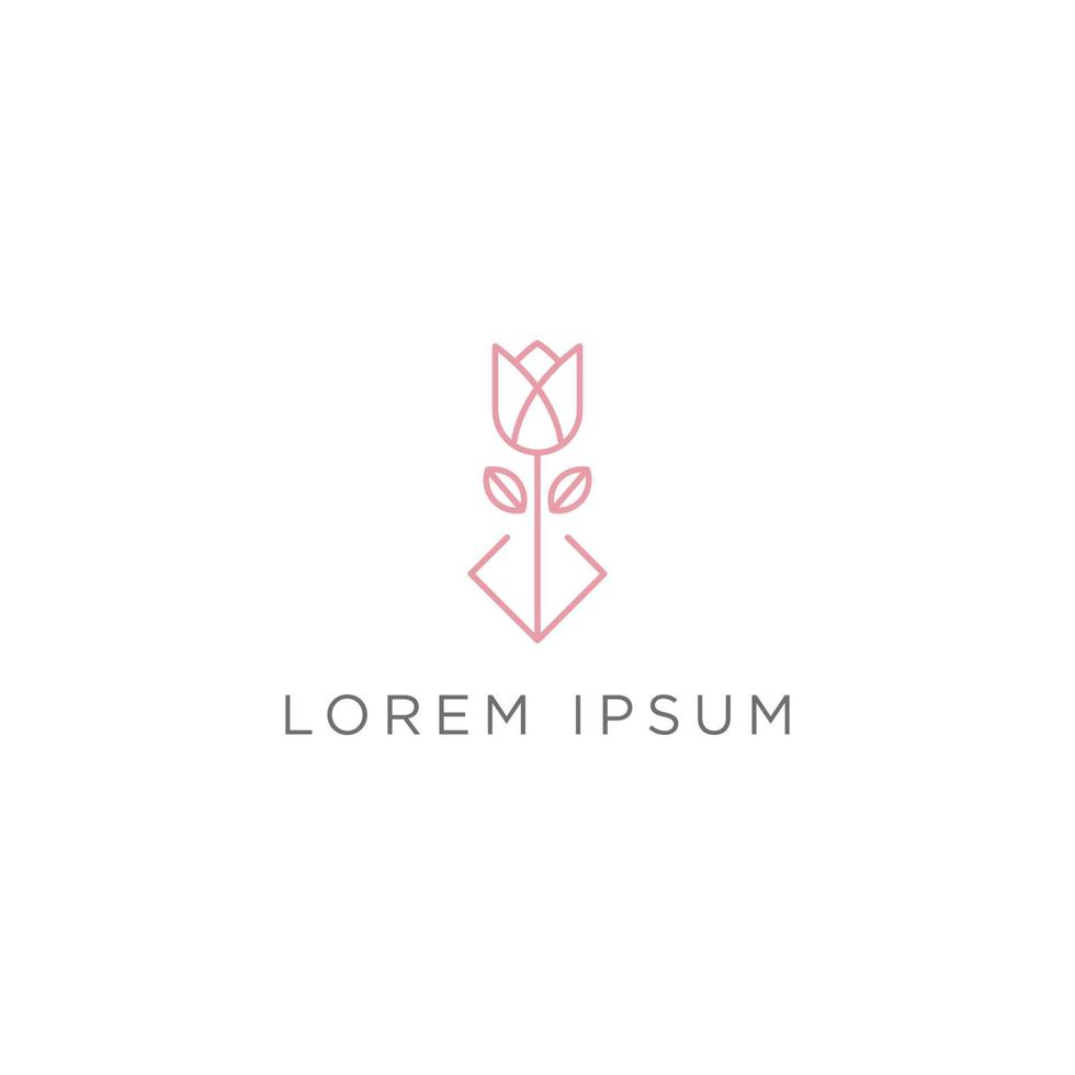 Blumen-Logo-Design mit minimalistischem Rosenkonzept. feminine Logo-Vorlage in einem eleganten künstlerischen Stil - Vektor