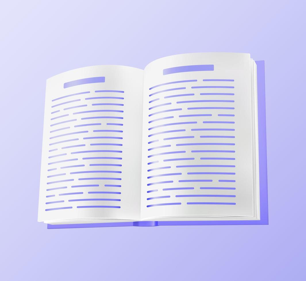 Buchen. offenes Buch 3D-Symbol für Lern- oder Lesekonzept. Bildung Infografik-Template-Design mit E-Book. Vektor-Illustration. vektor