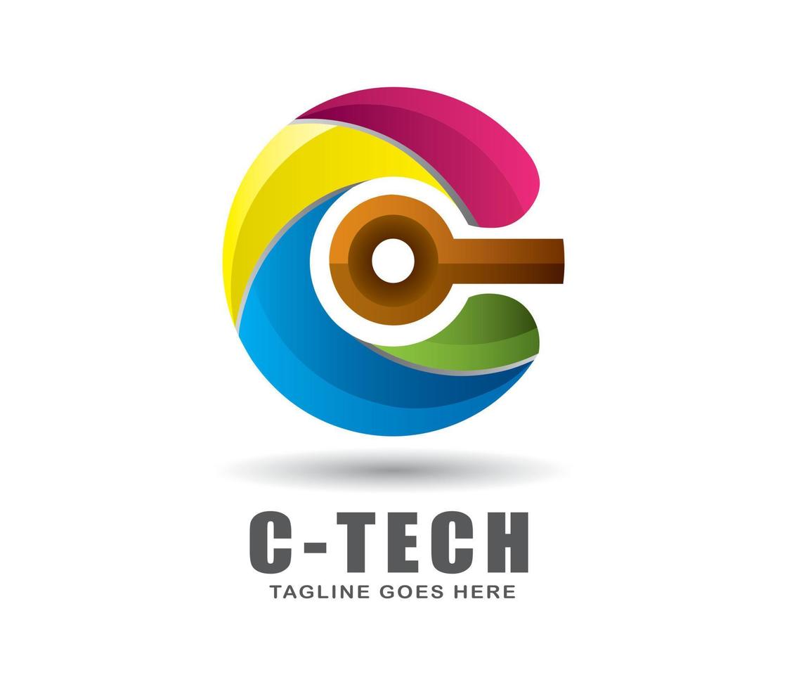 bokstaven c-logotyp, färgglad cirkulär design och teknikkoncept vektor