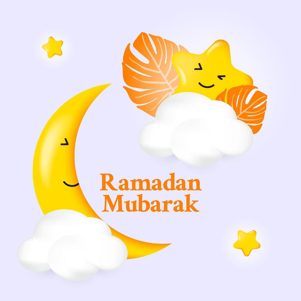 illustration ramadan mubarak med söt måne och stjärnor tecknad vektor