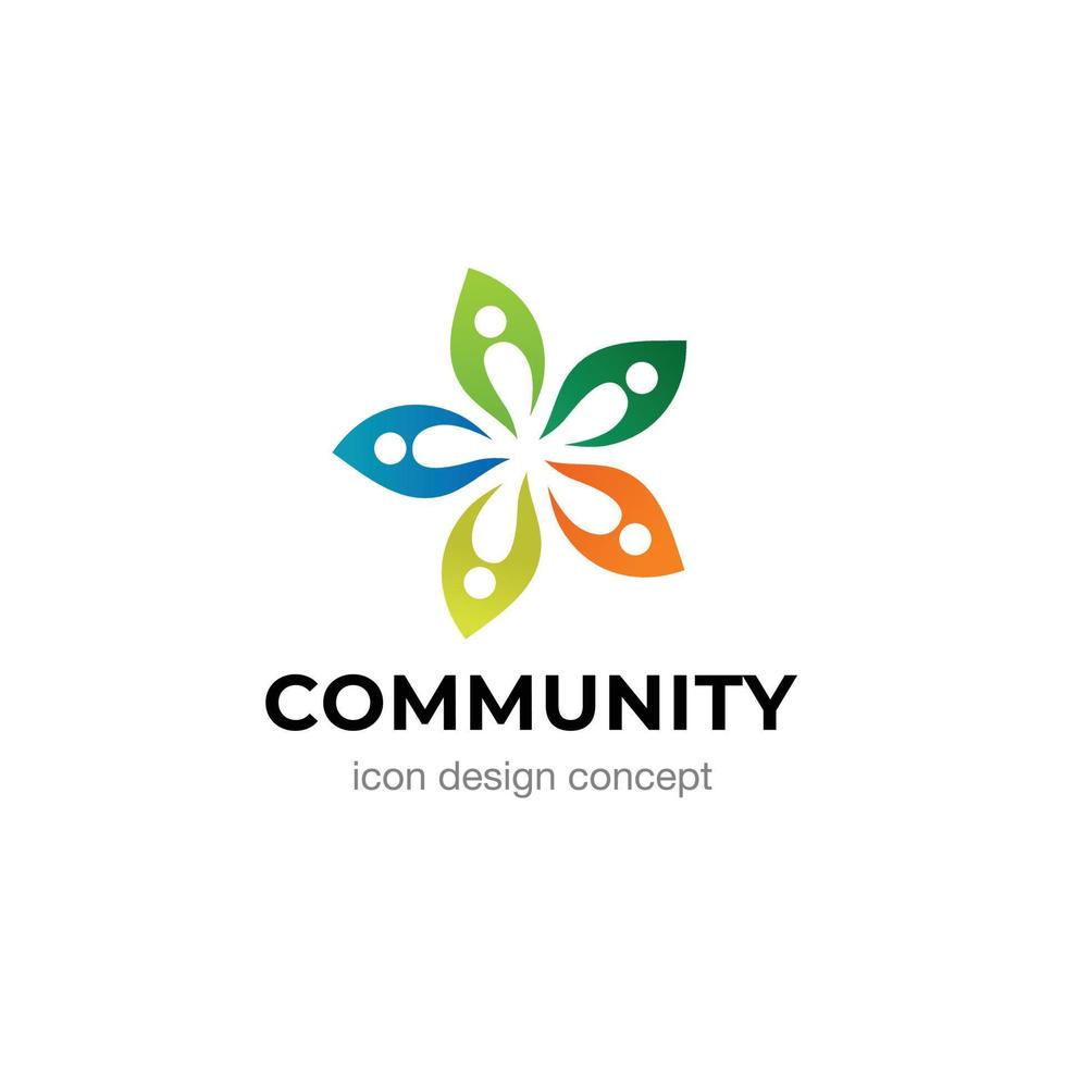 Ein organisches Logo einer abstrakten Blume aus fünf abstrakten Personen symbolisiert Gemeinschaft und Zusammengehörigkeit vektor