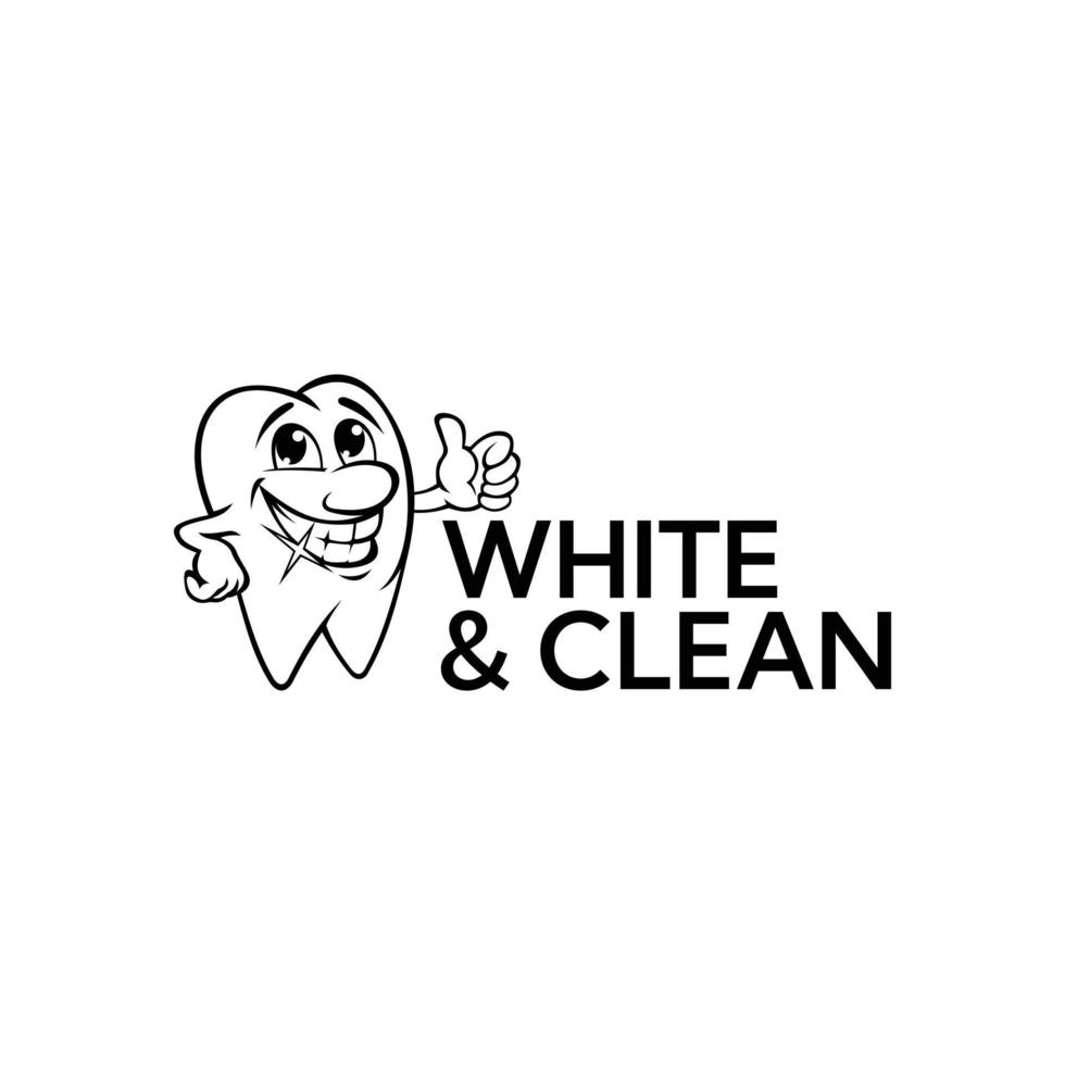 Ein Bild einer süßen Zahn-Cartoon-Figur in Schwarz-Weiß, das als Logo für Kinderzahnärzte oder Zahnarztpraxen Spaß macht vektor