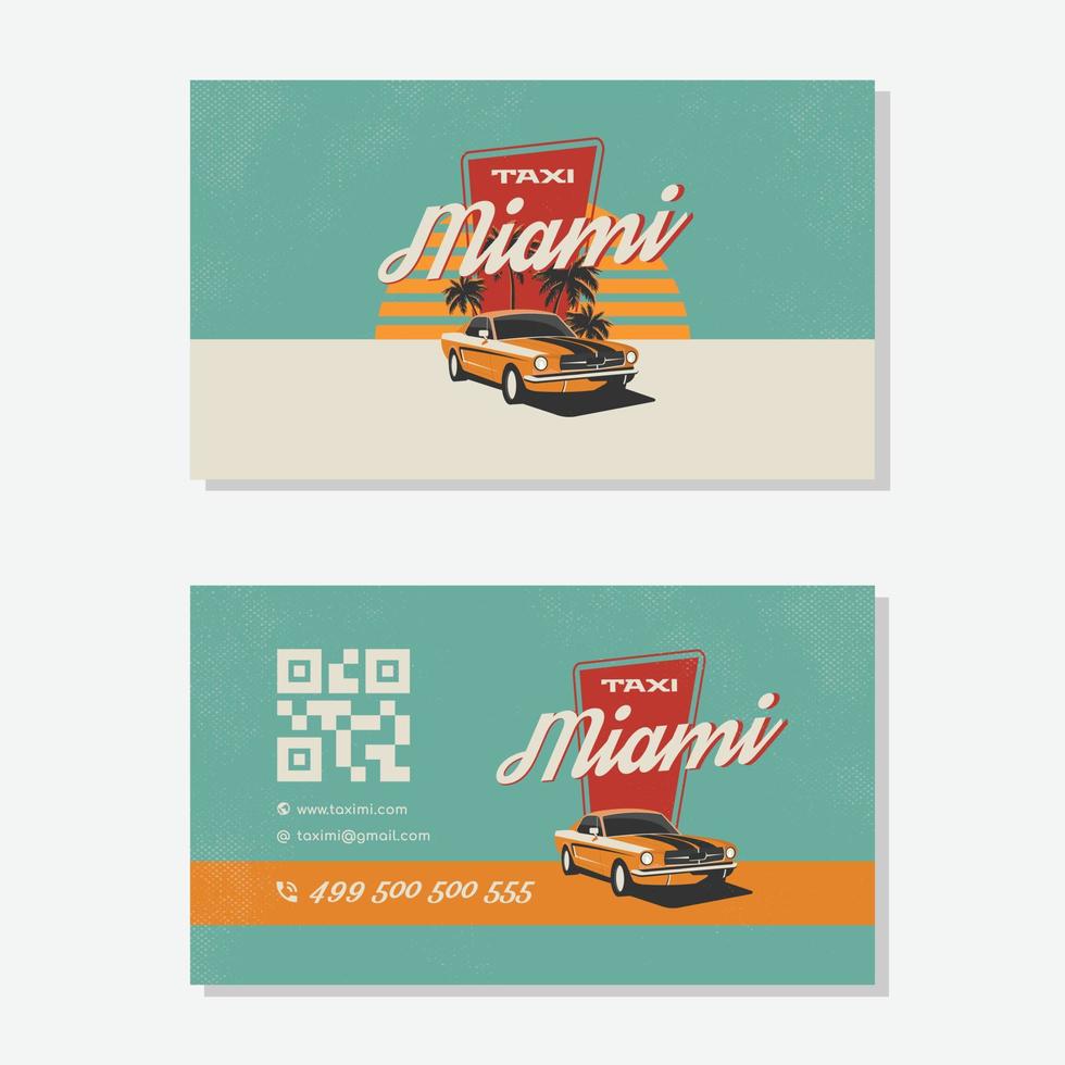 Layout einer Visitenkarte oder eines Banners mit einem Retro-Auto in Vintage-Farben und Texturen. geeignet für Transportunternehmen, Taxis vektor