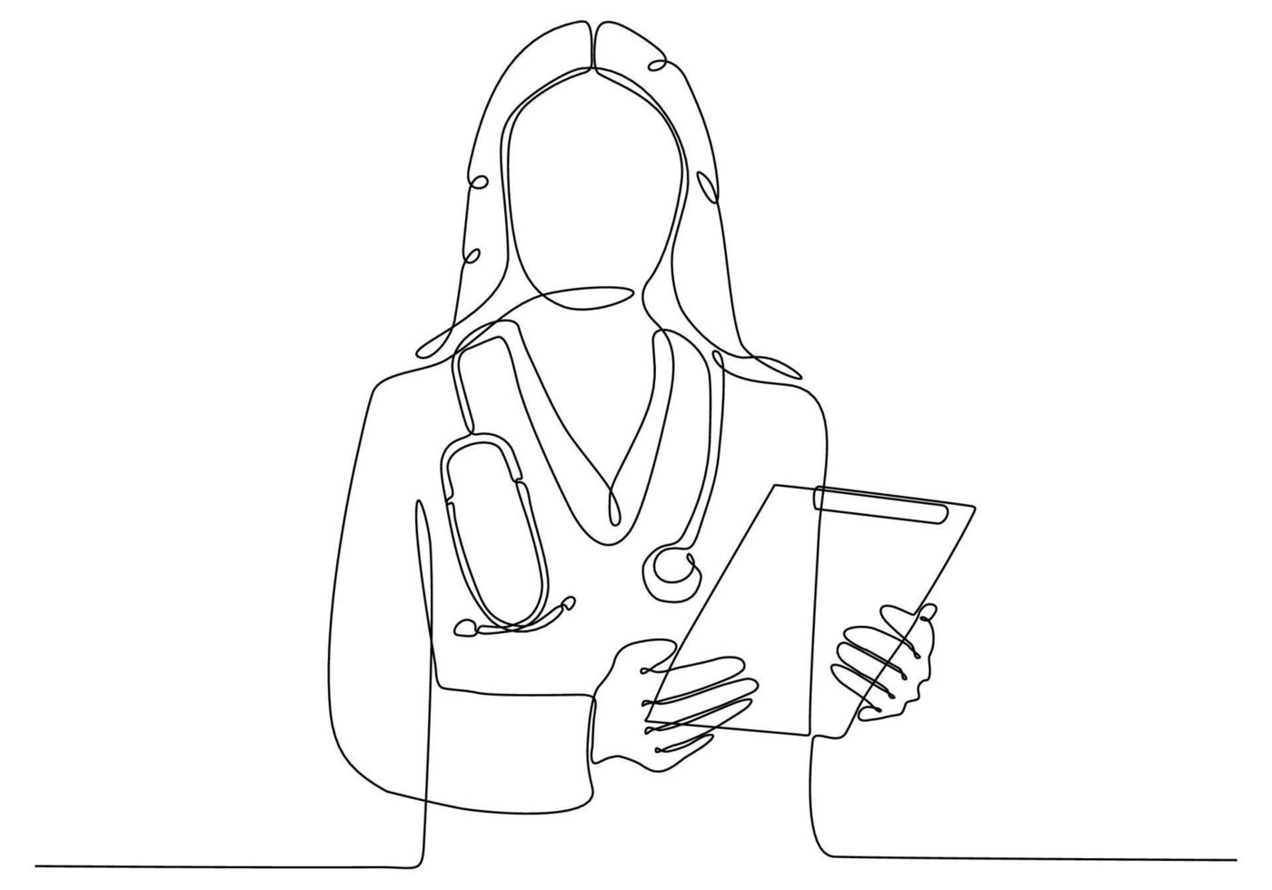 porträtt av kvinnlig läkare kontinuerlig en rad ritning en handritad minimalistisk design vektor