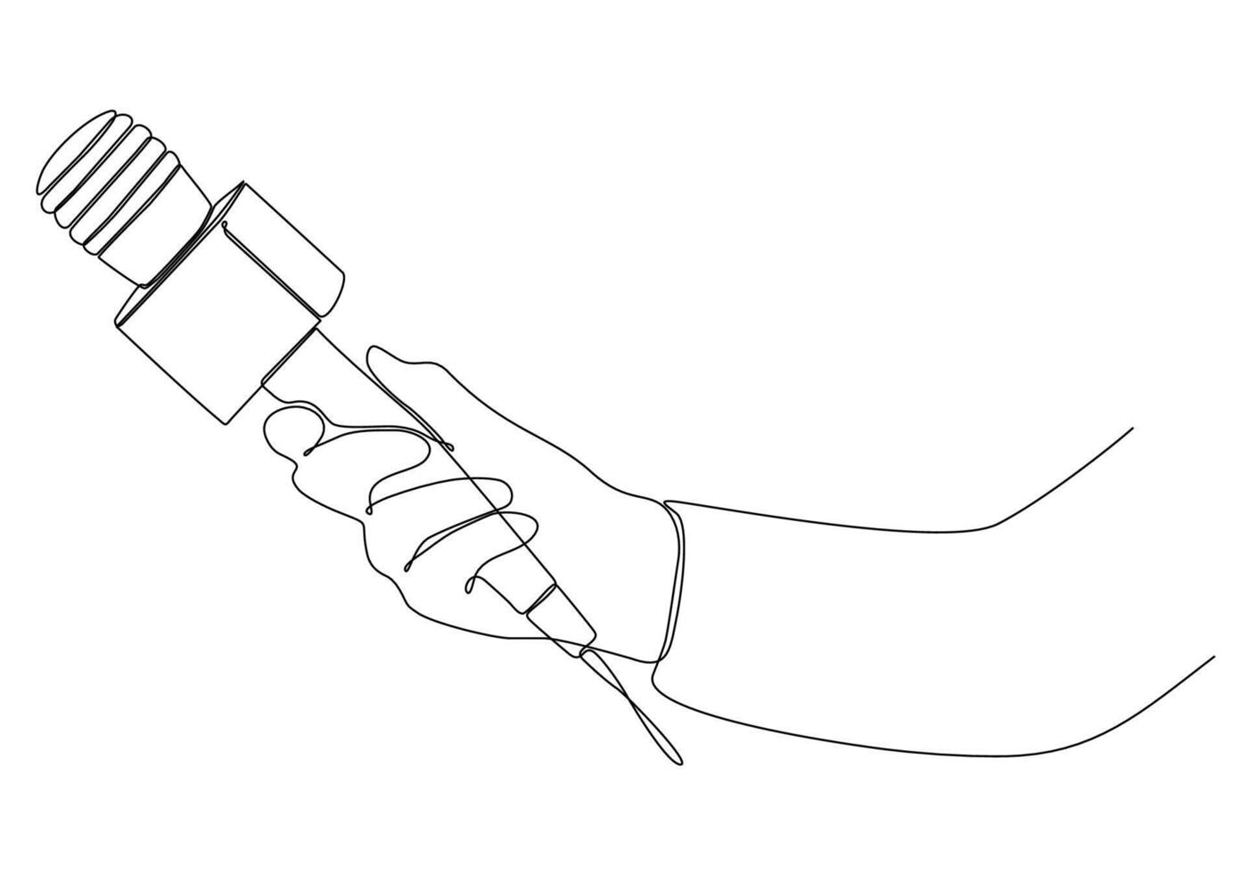 kontinuerlig linje bild håller mikrofon, journalist symbol vektor illustration