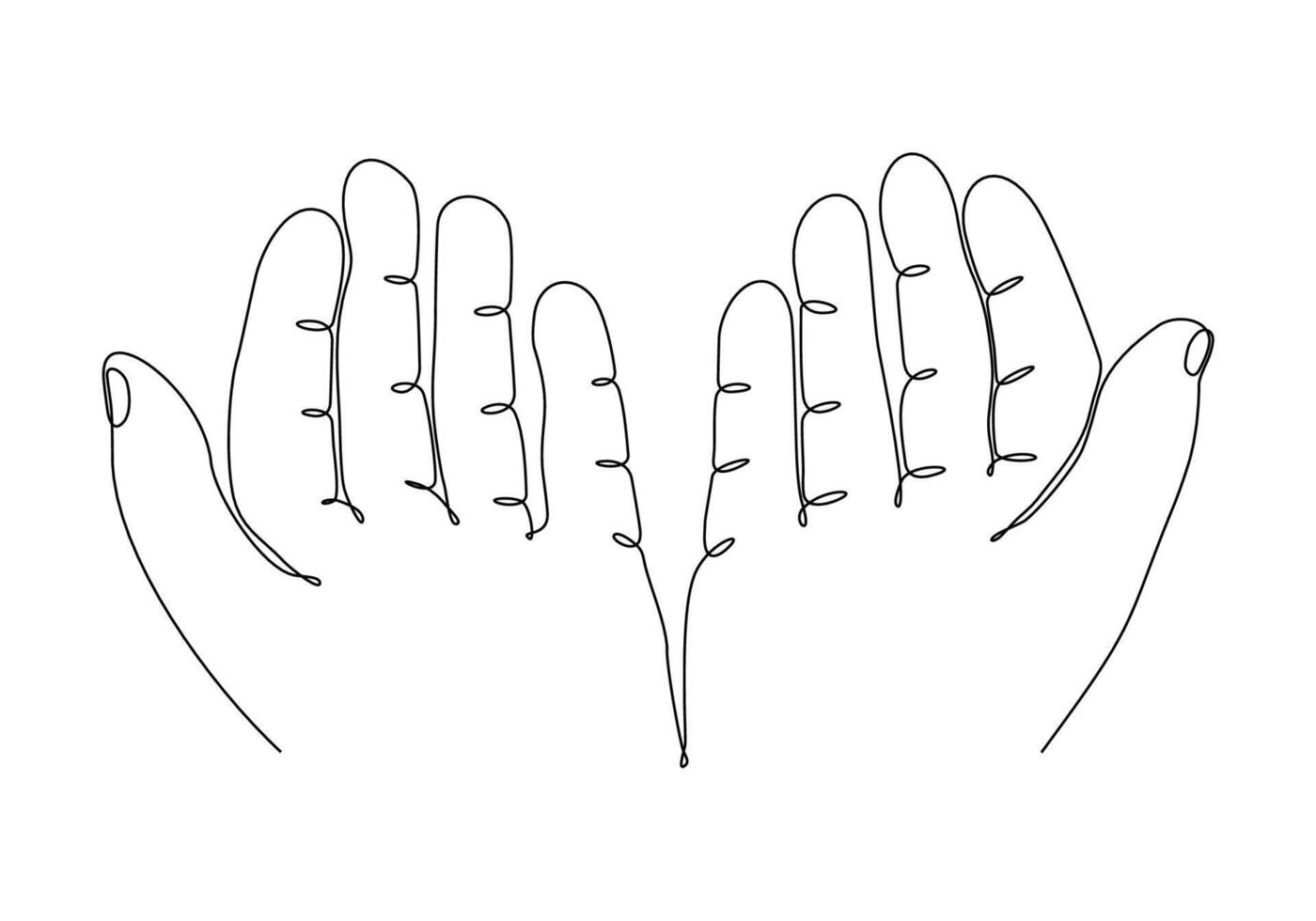 kontinuierliche Linienzeichnung der Gebetshand. Hände Handflächen zusammen. Vektorillustrationen. vektor