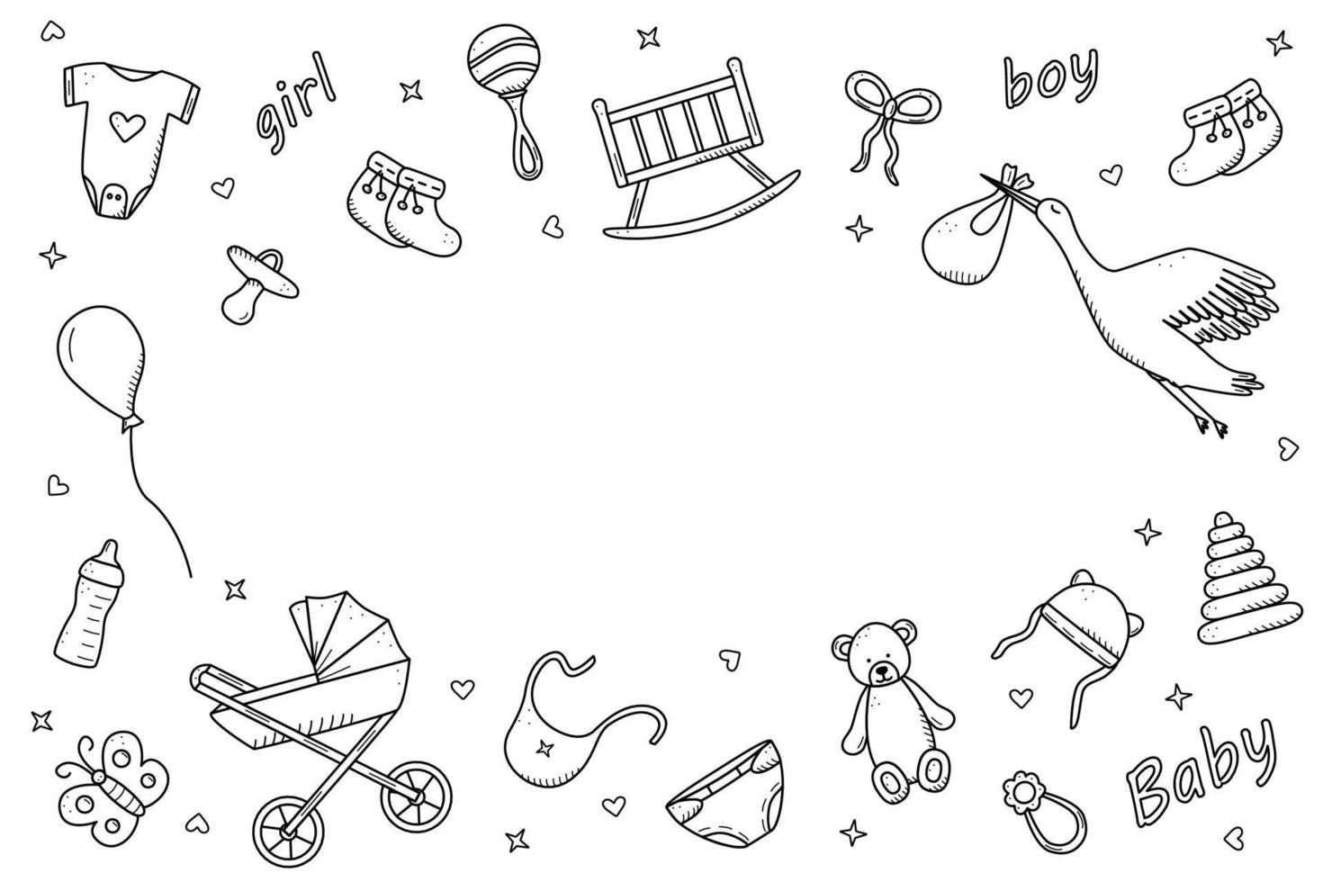 nyfödda ikoner som doodle stil. vektor illustration av element för en baby