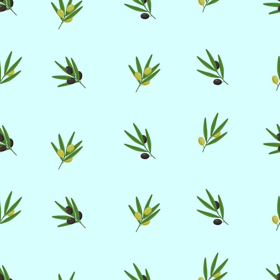 nahtloses muster von olivenbaumzweigen und blättern und olivenbeeren. Vektorillustration, Hintergrund oder Tapete vektor