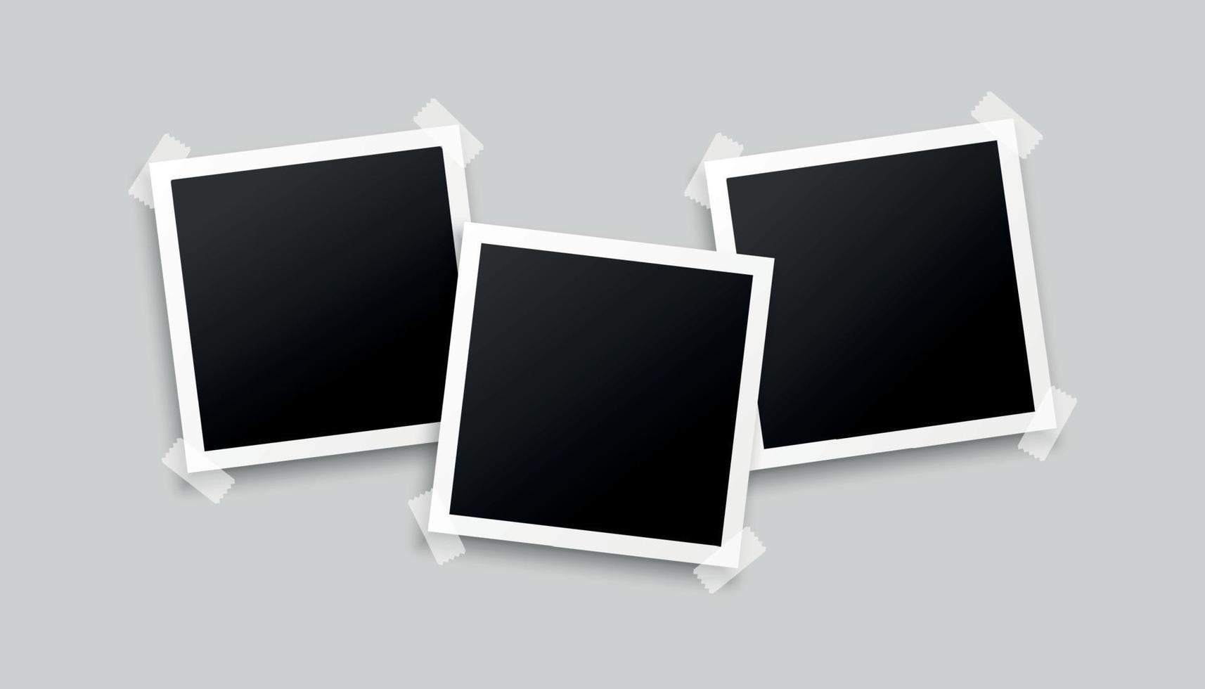 drei Fotorahmen auf grauem Hintergrunddesign vektor
