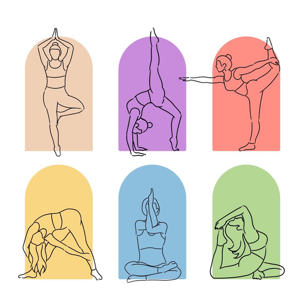 Illustration von Frau Yoga handgezeichneten minimalistischen modernen Vektor farbenfrohen Umrissstil