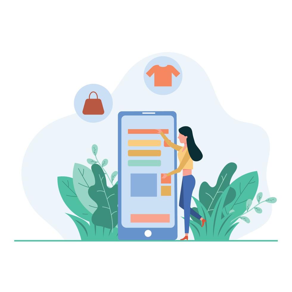 kvinnor som handlar online på mobila smartphones vektor