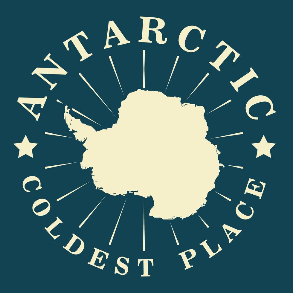 Vintage-Logo der Antarktis. Kontinentnamen und Karten, Vektorillustration. kann als Abzeichen, Logotyp, Etikett, Aufkleber oder Antarktis-Abzeichen verwendet werden. vektor