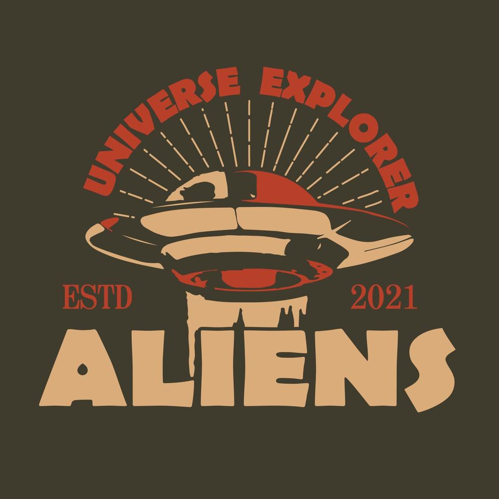 Alien- und Vintage-UFO-Logo, Emblem, Symbol, Vorlage, Symbol vektor