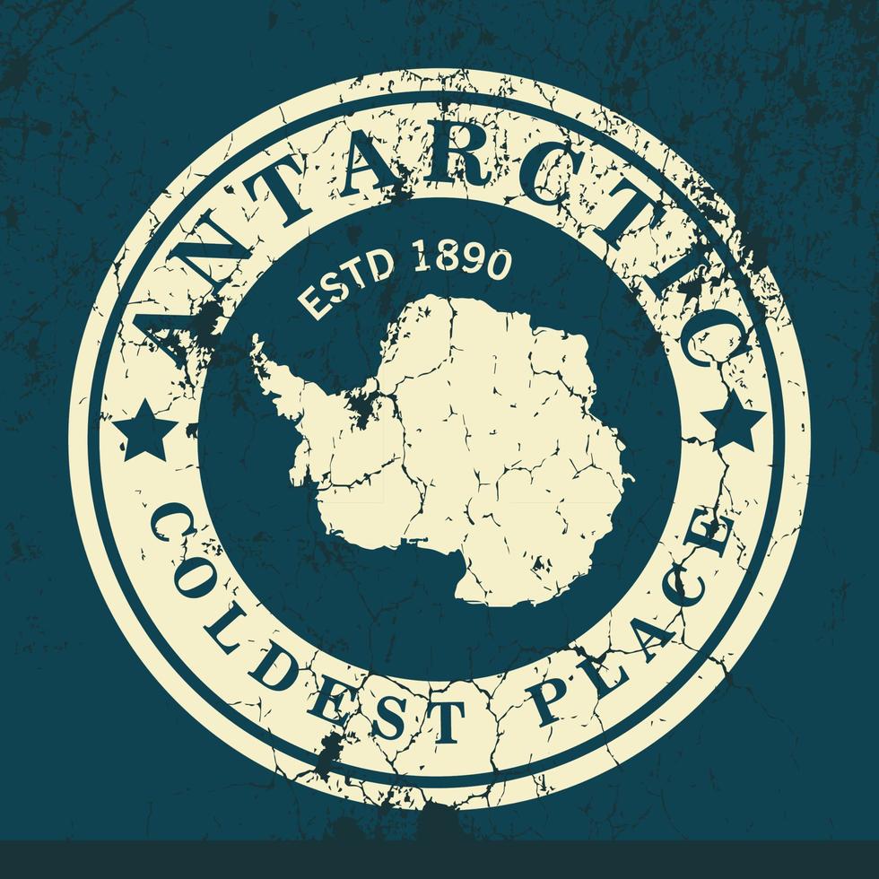 Antarktis vintage logotyp. kontinentnamn och kartor, vektorillustration. kan användas som märke, logotyp, etikett, klistermärke eller antarktismärke. vektor
