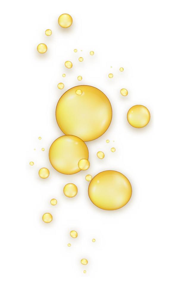 Bio-Öltropfen gelber Flüssigkeitstropfen. Oliven- oder Motorölspritzer. Fischöl-Vitamintröpfchen. vektor