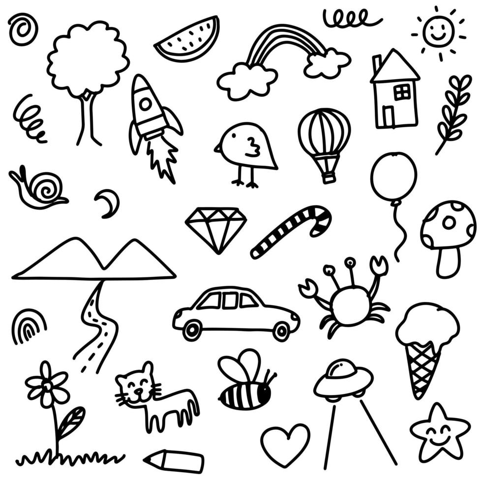 handritad söt doodle för barn på vit bakgrund. vektor illustration.