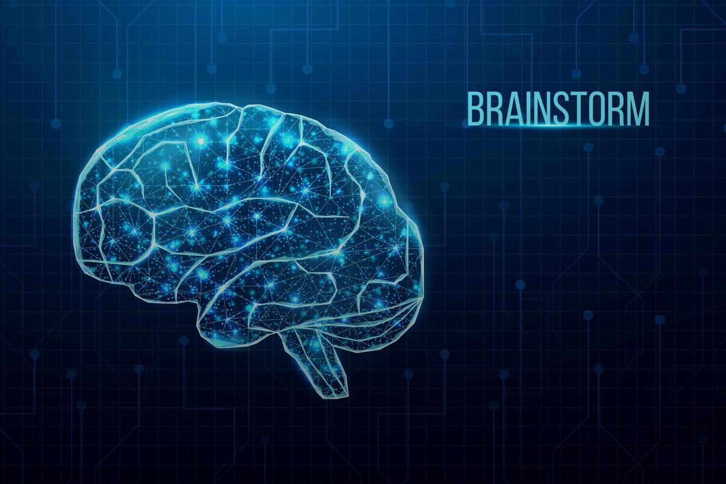 mänsklig hjärna. trådram låg poly stil. affärsidé koncept med glödande låg poly hjärna. abstrakt modern 3d vektorillustration på mörkblå bakgrund vektor