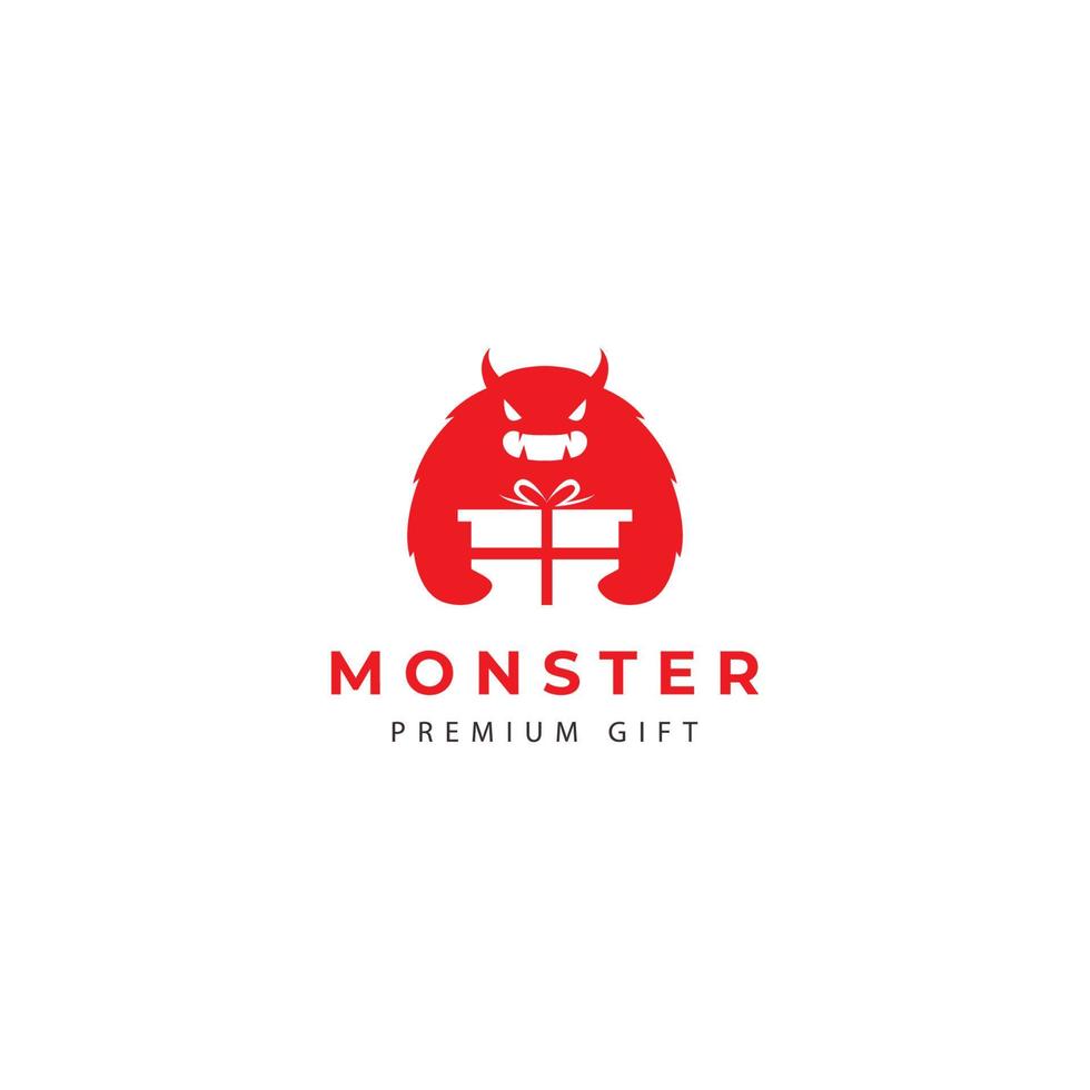 niedliche monster geschenk logo design vektor symbol illustration