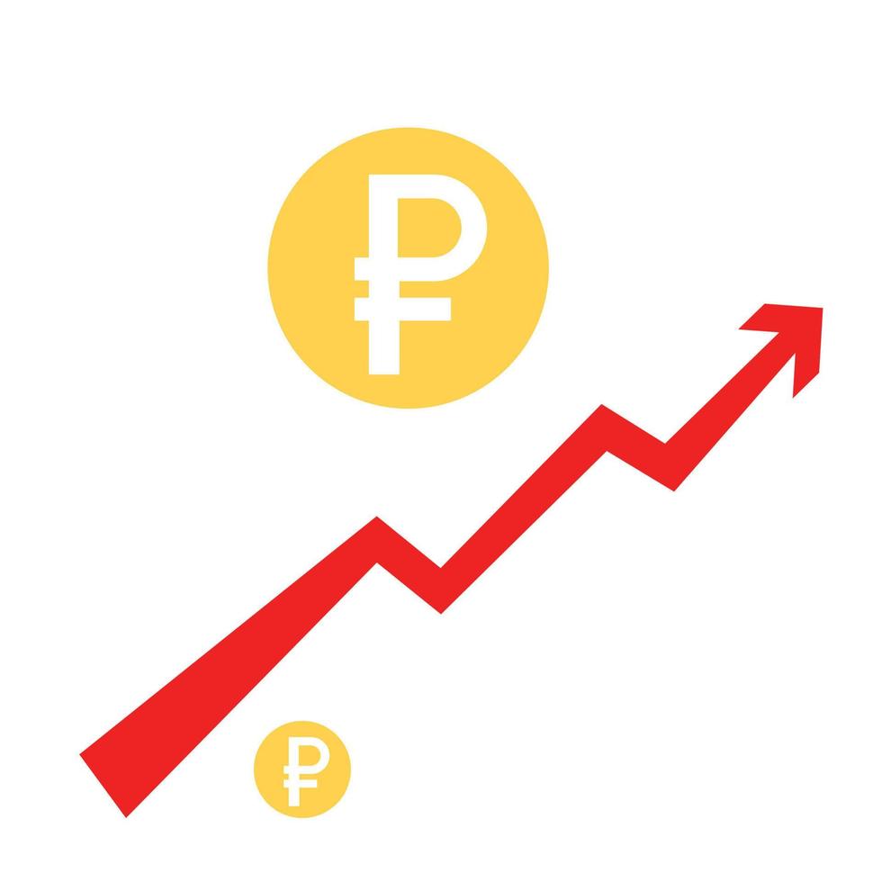 rubel erhöhen flache symbolillustration. rubel aufwachsen und aufsteigen konzept. vektor