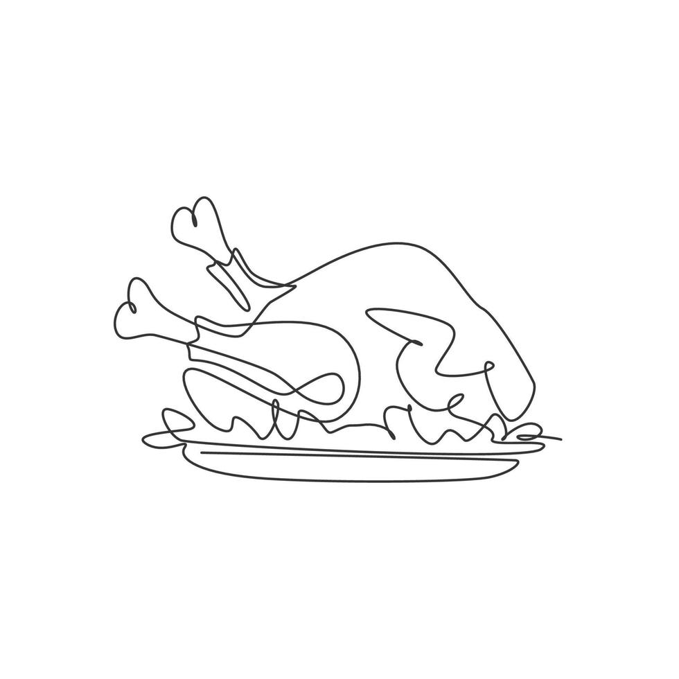 eine einzige Strichzeichnung der grafischen Vektorillustration des frischen köstlichen gebratenen Truthahns. typisches essensmenü für feiertagsfeierfestivalkonzept. Modernes Design-Logo mit durchgehender Linie vektor