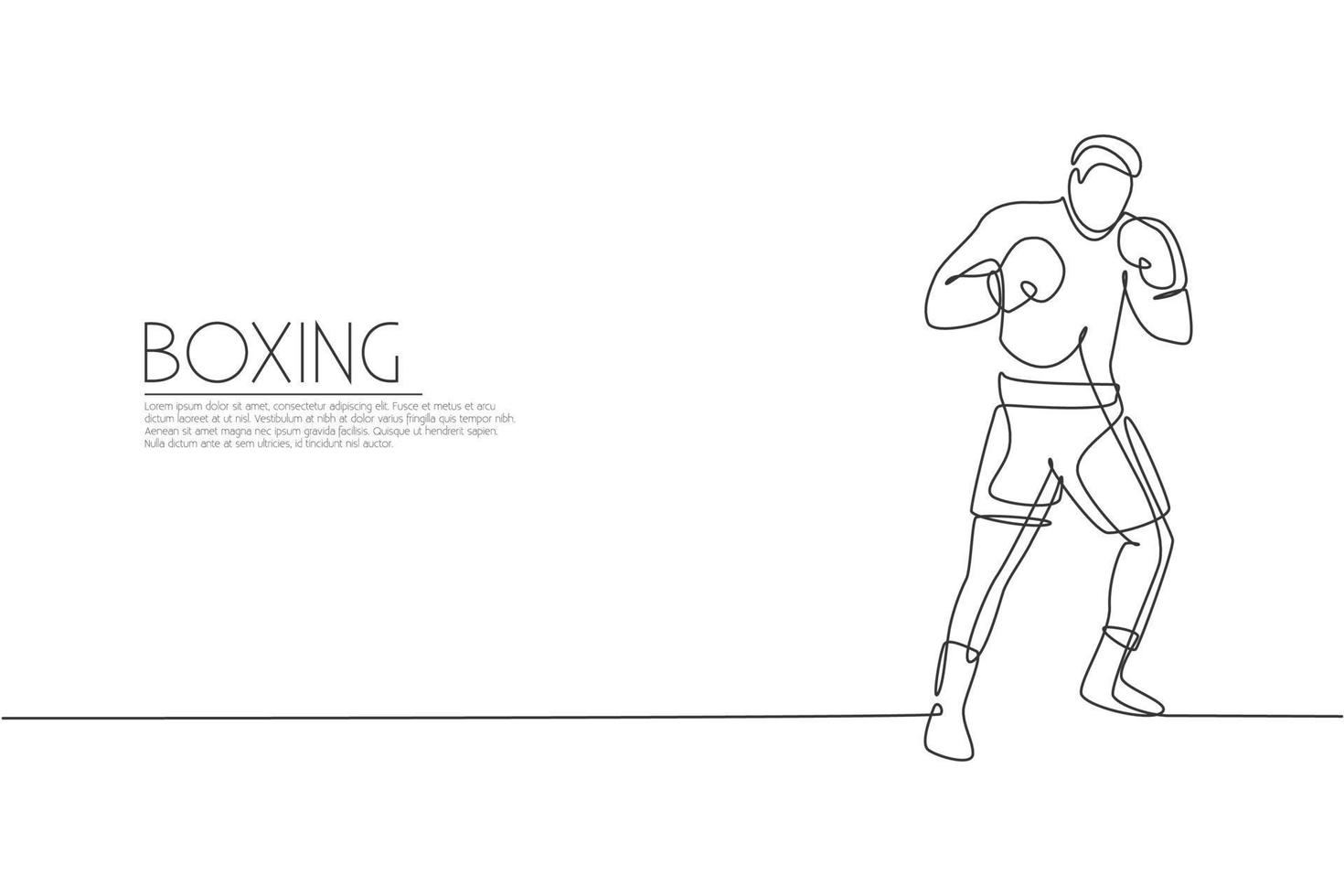 enda kontinuerlig linjeteckning av ung smidig man boxare förbättra sin kamp hållning på gym. rättvist stridssportkoncept. trendiga en rad rita design vektorillustration för boxningsspel marknadsföring media vektor